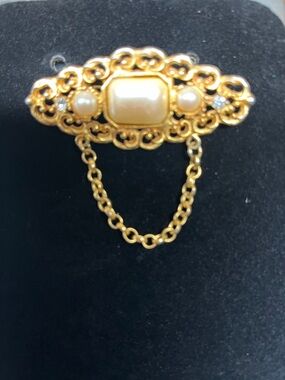 Gold-Tone Pearl Accent Chain Brooch - Women Jewelry